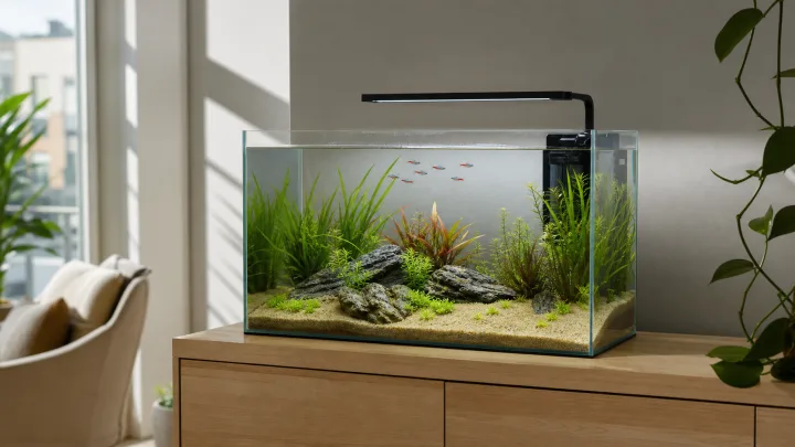 Acquario piantumato compatto adatto a un volume vicino ai 60 litri