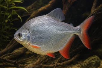Myleus rubripinnis luna Metynnis-lune con un gancio rosso
